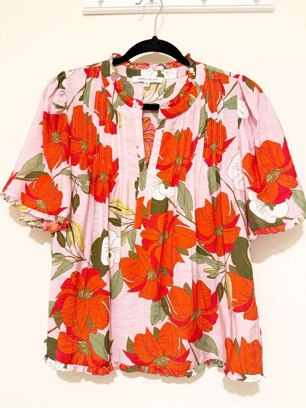 Rose & Olive Pink Top with Bold Orange Floral Print